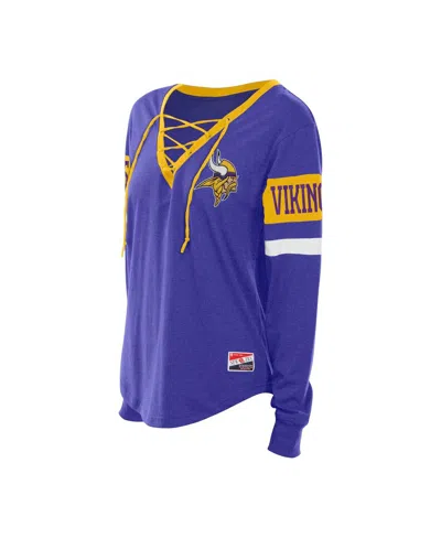 New Era Women's Purple Minnesota Vikings Throwback Lace-up Long-sleeve T-shirt In Purple