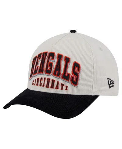 New Era Men's Cream/black Cincinnati Bengals Head Two-tone Sided Corduroy 9forty A-frame Adjustable Hat In Neutral
