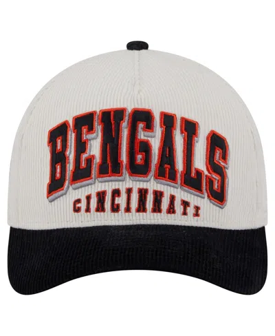 New Era Men's Cream/black Cincinnati Bengals Head Two-tone Sided Corduroy 9forty A-frame Adjustable Hat In Neutral
