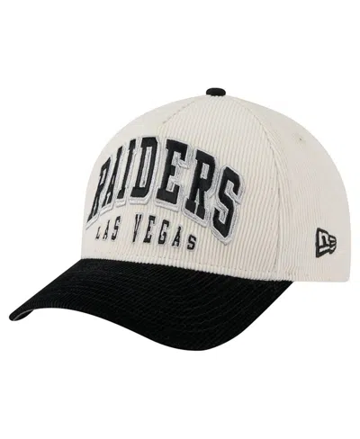 New Era Men's Cream/black Las Vegas Raiders Two-tone Sided Corduroy 9forty A-frame Adjustable Hat In White