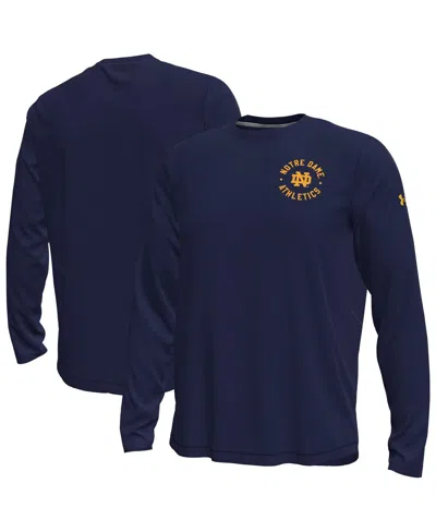 Under Armour Men's Navy Notre Dame Fighting Irish Sideline Knockout Long-sleeve T-shirt In Blue