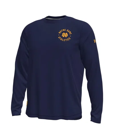 Under Armour Men's Navy Notre Dame Fighting Irish Sideline Knockout Long-sleeve T-shirt In Blue