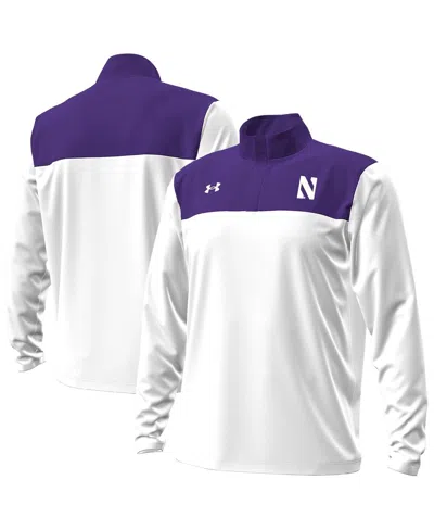 Under Armour Men's White/purple Northwestern Wildcats Green Blocked Quarter-zip Pullover Hoodie In Multi