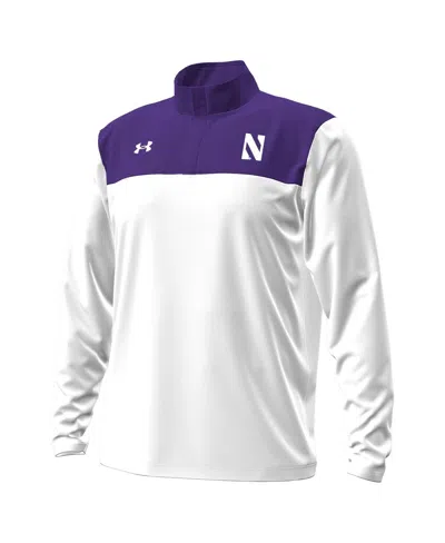 Under Armour Men's White/purple Northwestern Wildcats Green Blocked Quarter-zip Pullover Hoodie In Multi