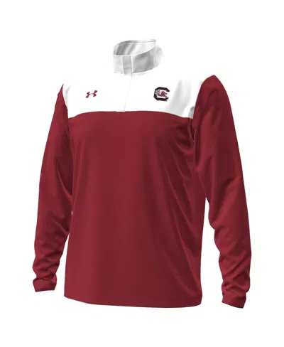 Under Armour Men's Garnet/white South Carolina Gamecocks Green Blocked Quarter-zip Pullover Hoodie In Red