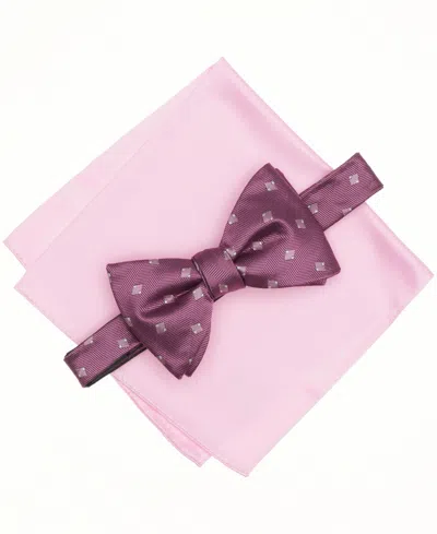 Alfani Men's Mini-pattern Bow Tie & Solid Pocket Square Set, Exclusively At Macy's In Pink
