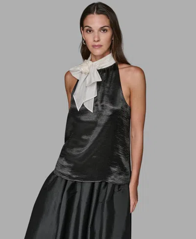 Karl Lagerfeld Women's Luxe Halter Neck Bow Top In Green