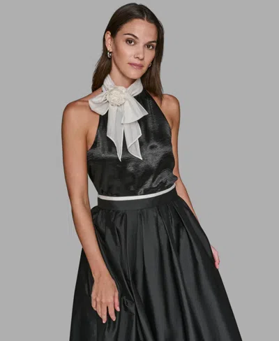 Karl Lagerfeld Women's Luxe Halter Neck Bow Top In Green