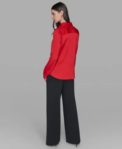 Karl Lagerfeld Womens Long Sleeve Surplice Ring Detail Top P Xs Xl In Red