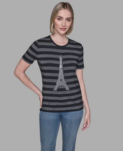 Karl Lagerfeld Women's Crewneck Striped T-shirt In Black