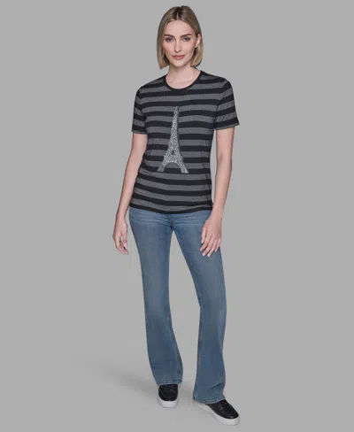 Karl Lagerfeld Women's Crewneck Striped T-shirt In Black