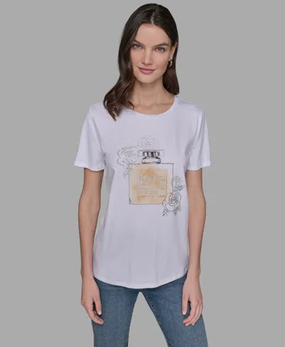 Karl Lagerfeld Women's Crewneck Embellished Perfume Bottle T-shirt In White
