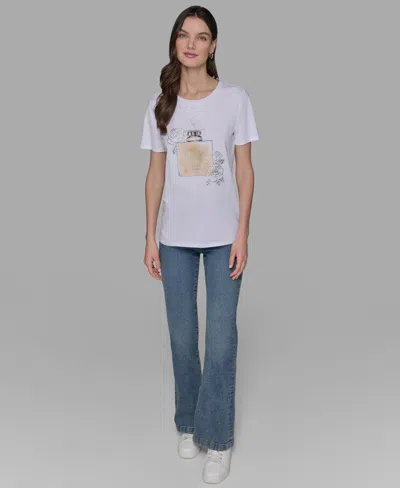 Karl Lagerfeld Women's Crewneck Embellished Perfume Bottle T-shirt In White