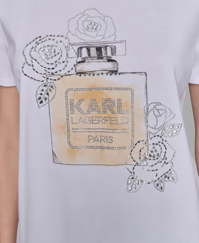 Karl Lagerfeld Women's Crewneck Embellished Perfume Bottle T-shirt In White