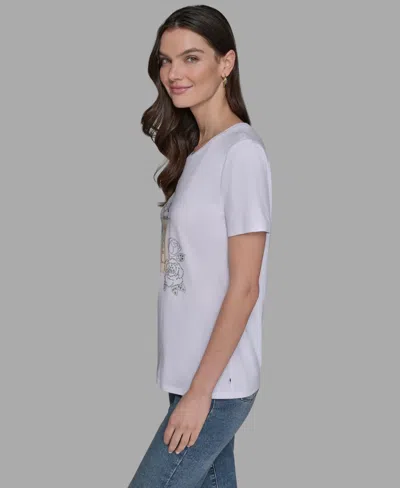Karl Lagerfeld Women's Crewneck Embellished Perfume Bottle T-shirt In White