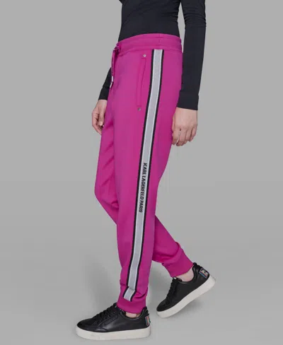 Karl Lagerfeld Women's Striped Drawstring Sweatpants In Pink