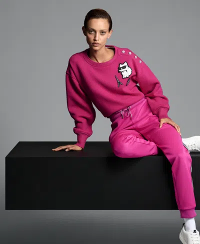 Karl Lagerfeld Women's Striped Drawstring Sweatpants In Pink