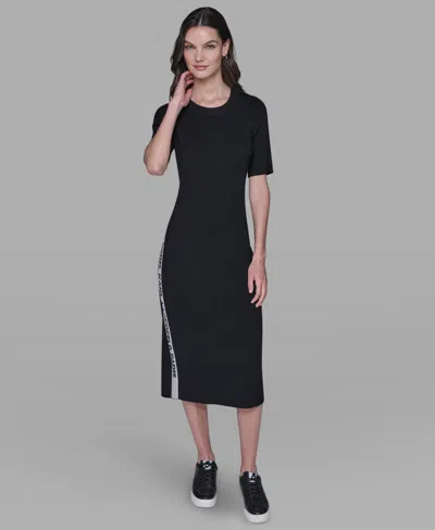 Karl Lagerfeld Women's Mock Neck Logo Trim Dress In Black