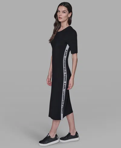 Karl Lagerfeld Women's Mock Neck Logo Trim Dress In Black