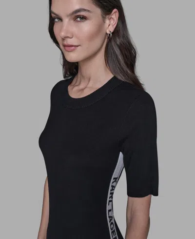 Karl Lagerfeld Women's Mock Neck Logo Trim Dress In Black