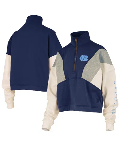 Pressbox Navy North Carolina Tar Heels Ferrara Color Block Quarter-zip Sweatshirt In Blue