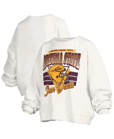 Pressbox Women's White Arizona State Sun Devils Oversized Janice Retro Waist-length Pullover Sweatshirt In White