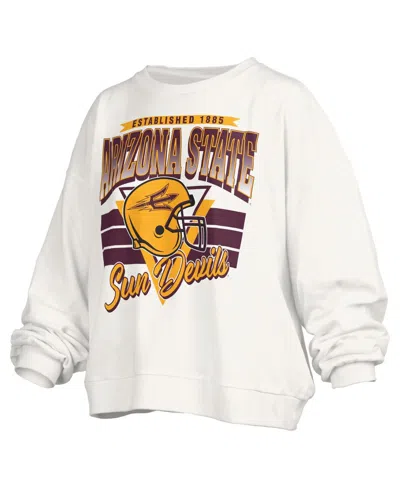 Pressbox Women's White Arizona State Sun Devils Oversized Janice Retro Waist-length Pullover Sweatshirt In White