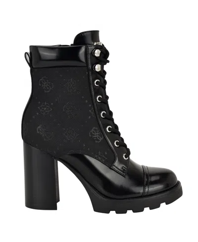 Guess Women's Nellsan High Block Heel Hiker Booties In Black