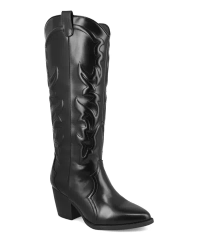 Mia Women's Spenser Pointed Toe Western Style Tall Boots In Black