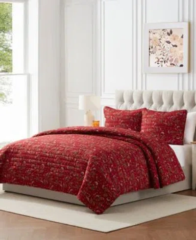 Seventh Studio Ivvy Botanical Print Pinsonic Microfiber Quilt Sets In Red