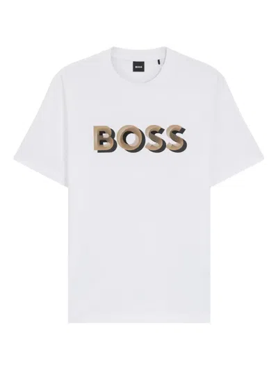 Hugo Boss Mercerized-cotton T-shirt With Logo Artwork In White