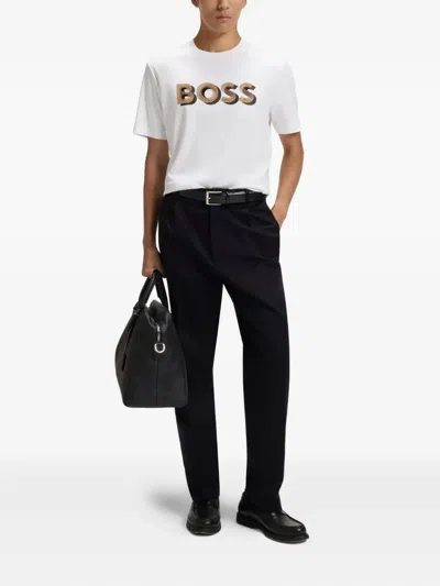 Hugo Boss Mercerized-cotton T-shirt With Logo Artwork In White