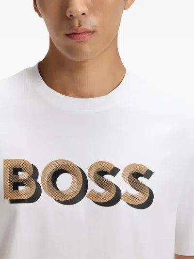 Hugo Boss Mercerized-cotton T-shirt With Logo Artwork In White