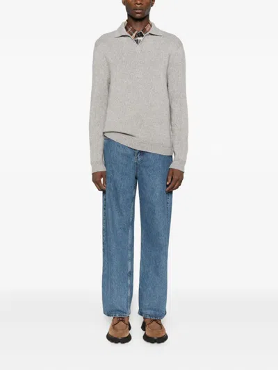 Scaglione Long-sleeved Polo Shirt In Gray