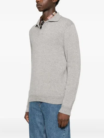 Scaglione Long-sleeved Polo Shirt In Gray