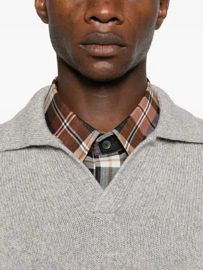 Scaglione Long-sleeved Polo Shirt In Gray