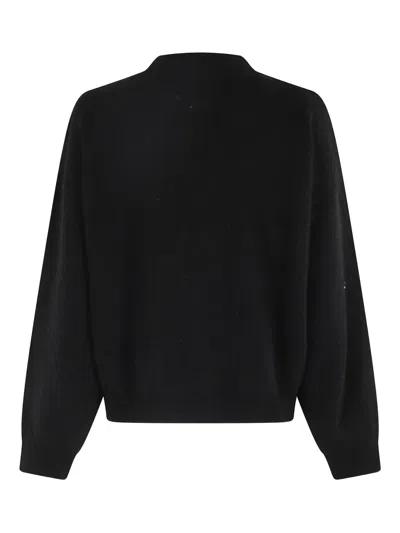 Solotre Cropped Black Cardigan With Center Button Closure And Front Pockets In Black