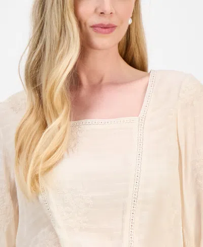 And Now This Petite Embroidered Lace-trim Top, Macy's Exclusive In Neutral