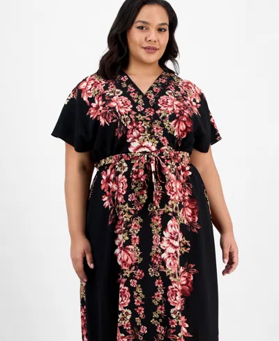 Sandra Darren Plus Size Printed Short-sleeve Maxi Dress In Black