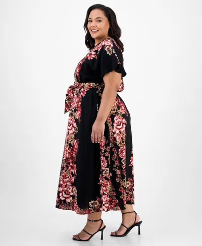 Sandra Darren Plus Size Printed Short-sleeve Maxi Dress In Black
