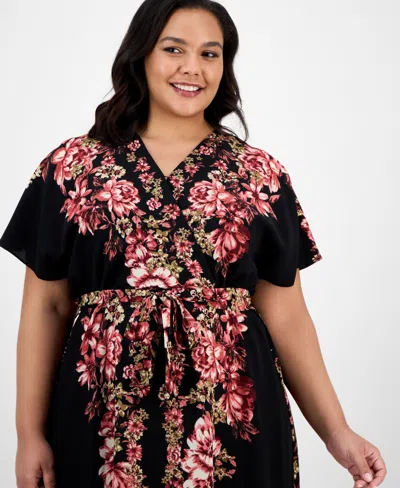 Sandra Darren Plus Size Printed Short-sleeve Maxi Dress In Black