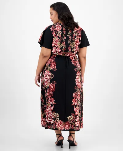 Sandra Darren Plus Size Printed Short-sleeve Maxi Dress In Black