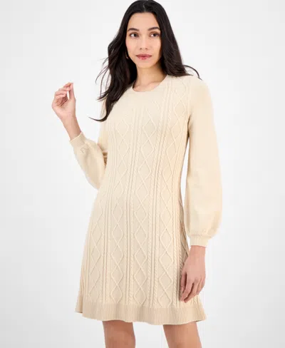 Sandra Darren Petite Cable-knit Sweater Dress In Neutral