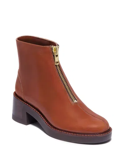 Bernardo Tess Leather Front-zip Ankle Boots In Brown