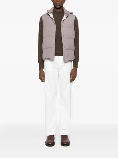 Eleventy Hooded Sleeveless Quilted Jacket Pockets In Purple