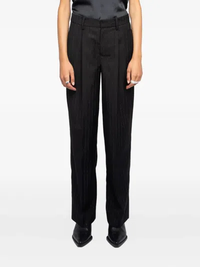 Zadig & Voltaire Womens Puros Shimmer Stretch Wool-blend Trousers Black In Black