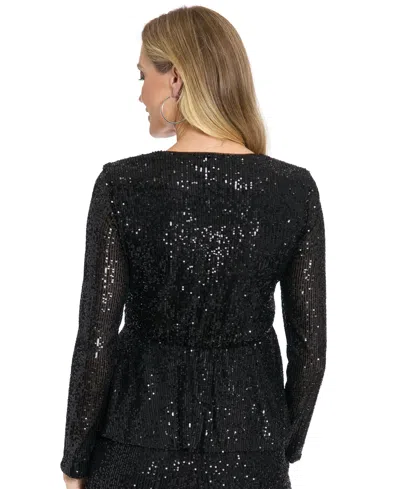 Muse Womens Long Sleeve Faux Twist Wrap Top Textured Pull On Pants In Black