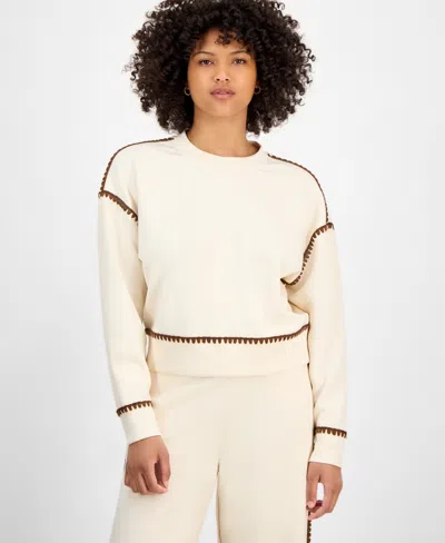 And Now This Women's Contrast Stitch Crewneck Sweatshirt, Macy's Exclusive In White