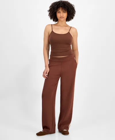 And Now This Now This Womens Cozy Blanket Stitch Scuba Pull On Pants Pxs Xxl Macys Exclusive In Brown