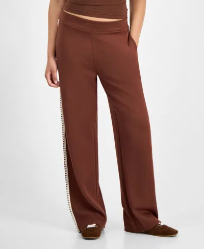 And Now This Now This Womens Cozy Blanket Stitch Scuba Pull On Pants Pxs Xxl Macys Exclusive In Brown